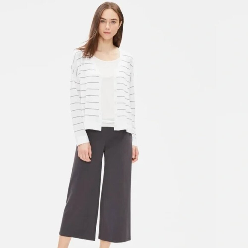 Eileen Fisher Tencel Stretch Boxy Cardigan White/Black XXS *runs large*